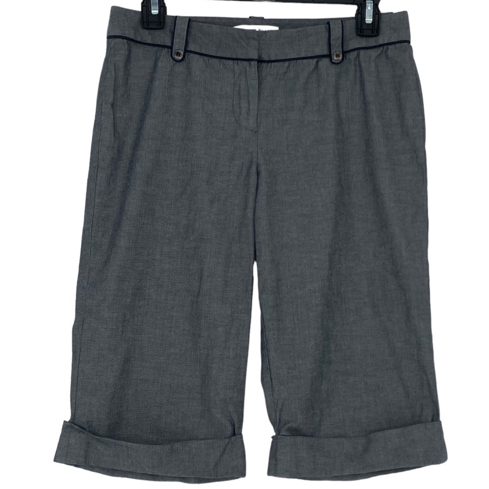 WHBM Suit Style Gray Long Bermuda Shorts with Rolled Cuff, 4